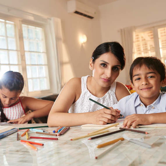 mom is drawing with kids